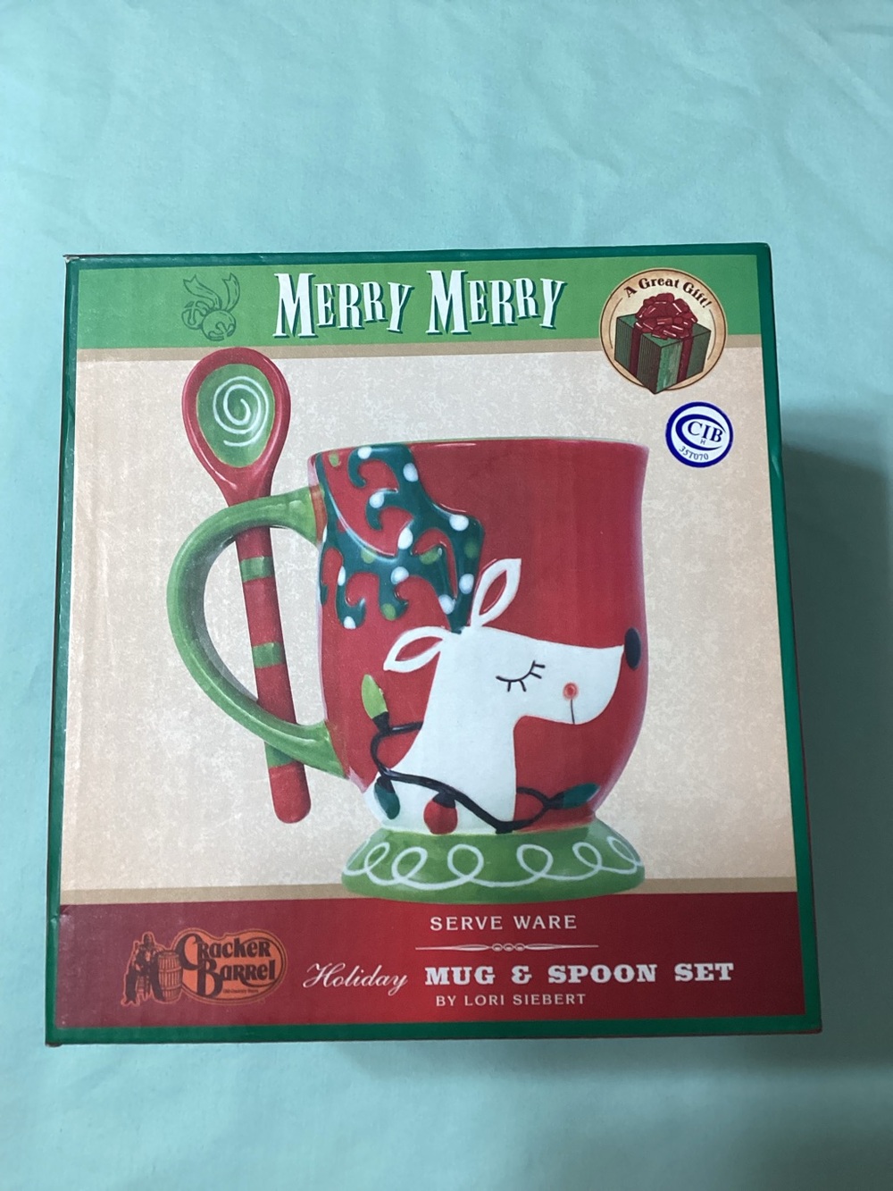 Cracker Barrel Merry Merry Holiday Mug and Spoon Set NIB
